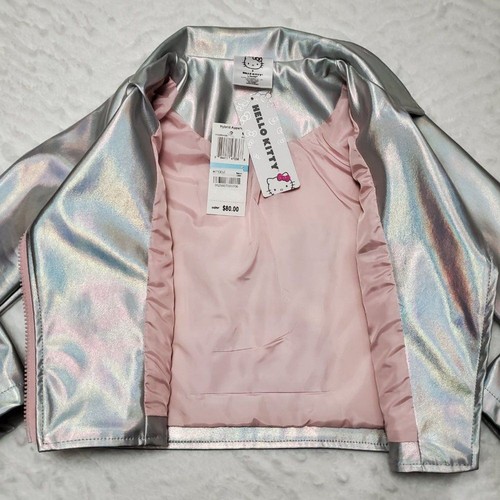 Sanrio Hello Kitty Girls Metallic Silver Moto Jacket & Pants Outfit Set Size 6 - Picture 10 of 13