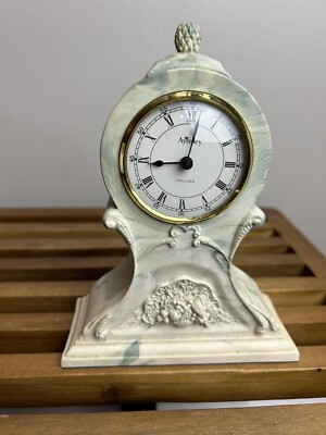Aynsley Portlandware Green and Cream Marble Effect Mantel Clock England