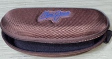 MAUI JIM Sunglasses Hard Case Clam Shell Brown Fabric Zippered With Clip