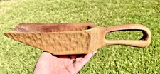 Primitive Style Large Hand Carved Brown Wooden Grain Scoop Kitchen Display 13x3"
