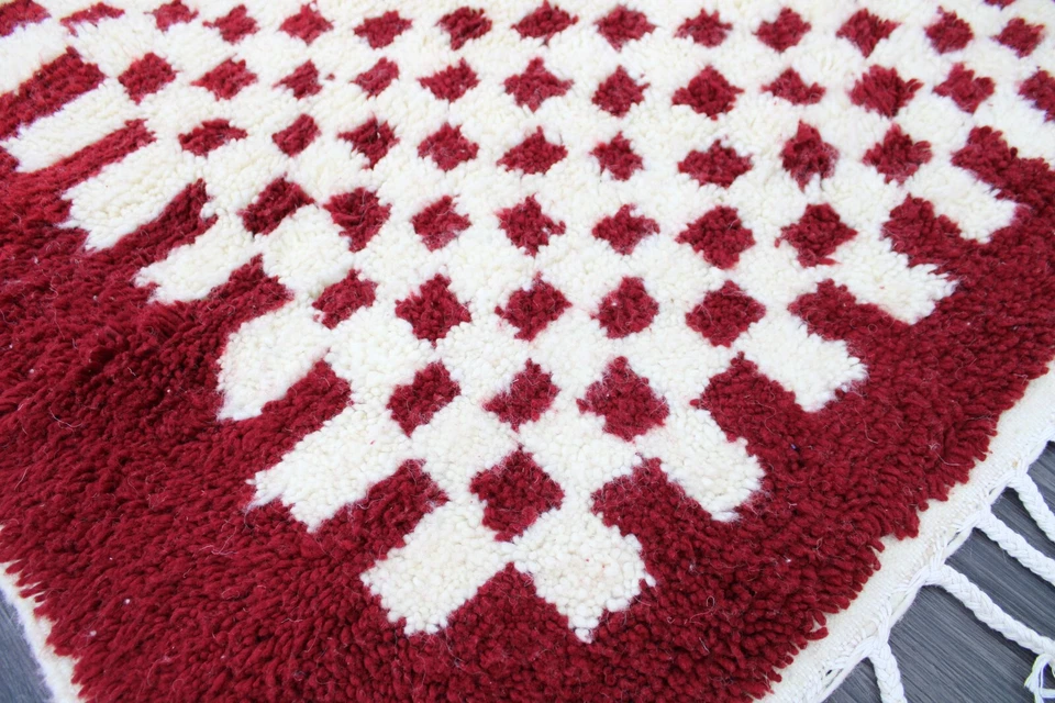 Auténtica alfombra de lana marroquí hecha a mano - Diseño a cuadros tejido a mano - Alfombra bereber Foto 4 de 4