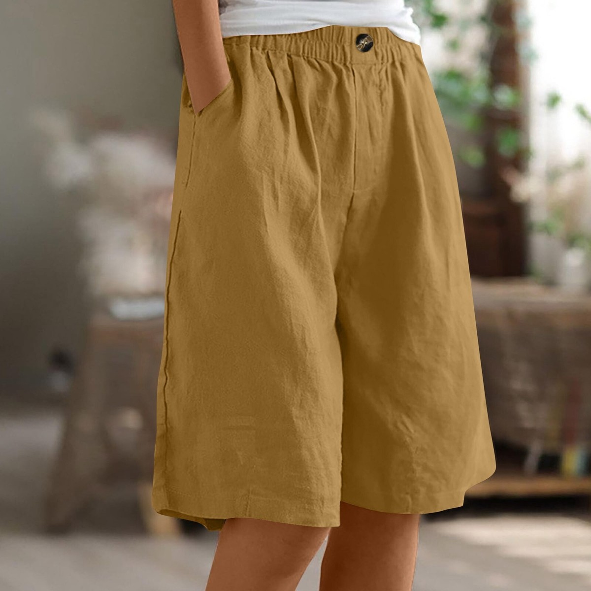 Rvidbe Women's Casual Summer Bermuda Shorts Drawstring Elastic Waist