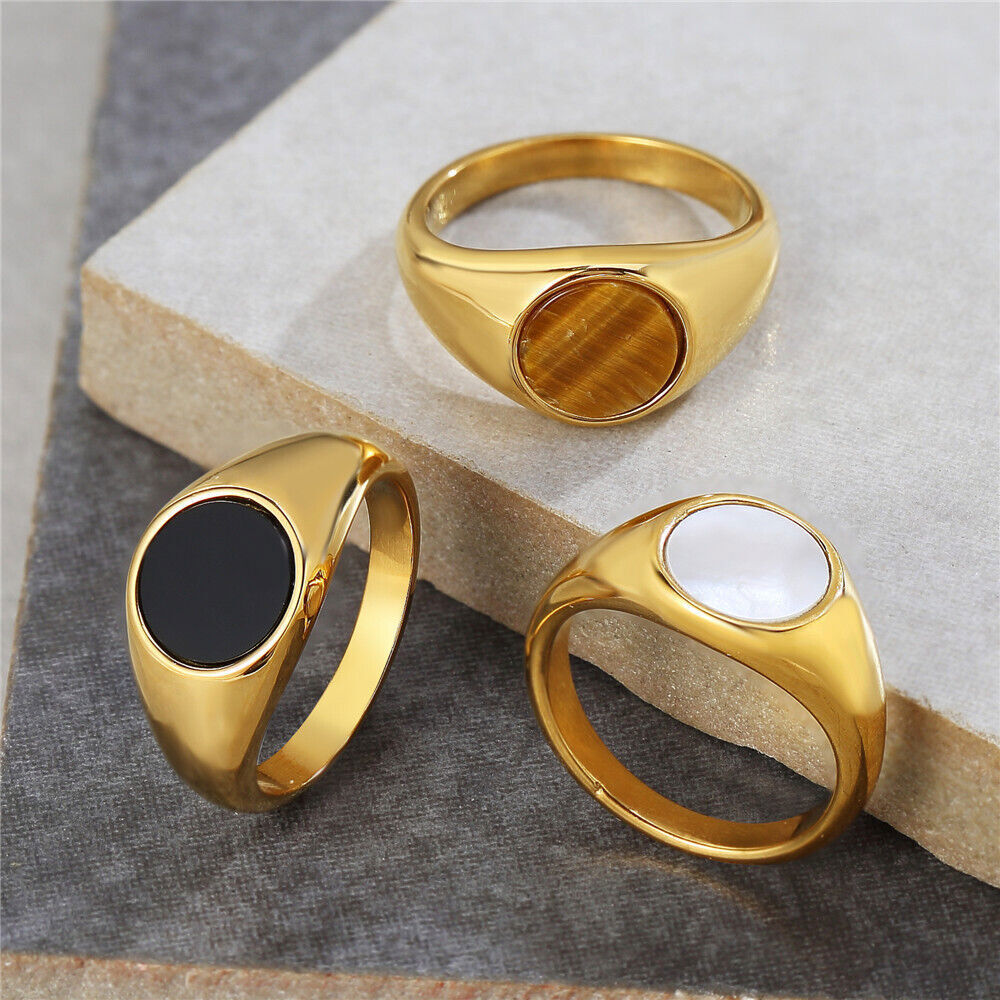 Men Women Signet Rings Stainless Steel Round Simple Wedding Statement Pinky  Band