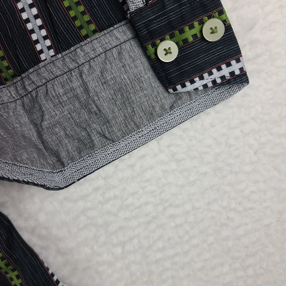 Tommy Bahama Shirt Mens XL Black Green Striped Geometric Dress Button Up - Image 3 of 4