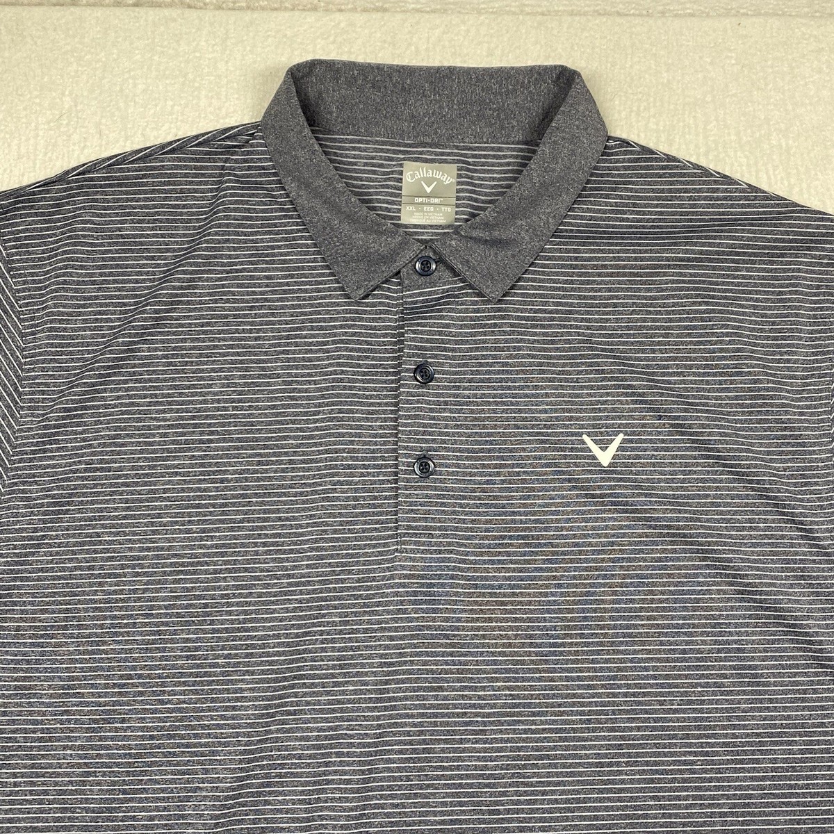 Callaway Polo Shirt Opti Dri Mens 2XL XXL Blue Striped Short