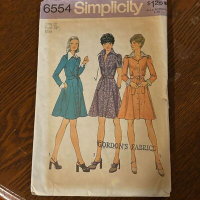 Vintage 70s SIMPLICITY 6554 Big Collar Fit N Flare DRESS Pattern sz 12 34" bust | eBay Vintage 70s SIMPLICITY 6554 Big Collar Fit N Flare DRESS Pattern sz 12 34" bust | eBay