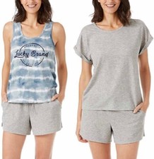 Lucky Brand Ladies' 3-Piece Tee, Tank, Short Pajama Set Heather Gray Size-M