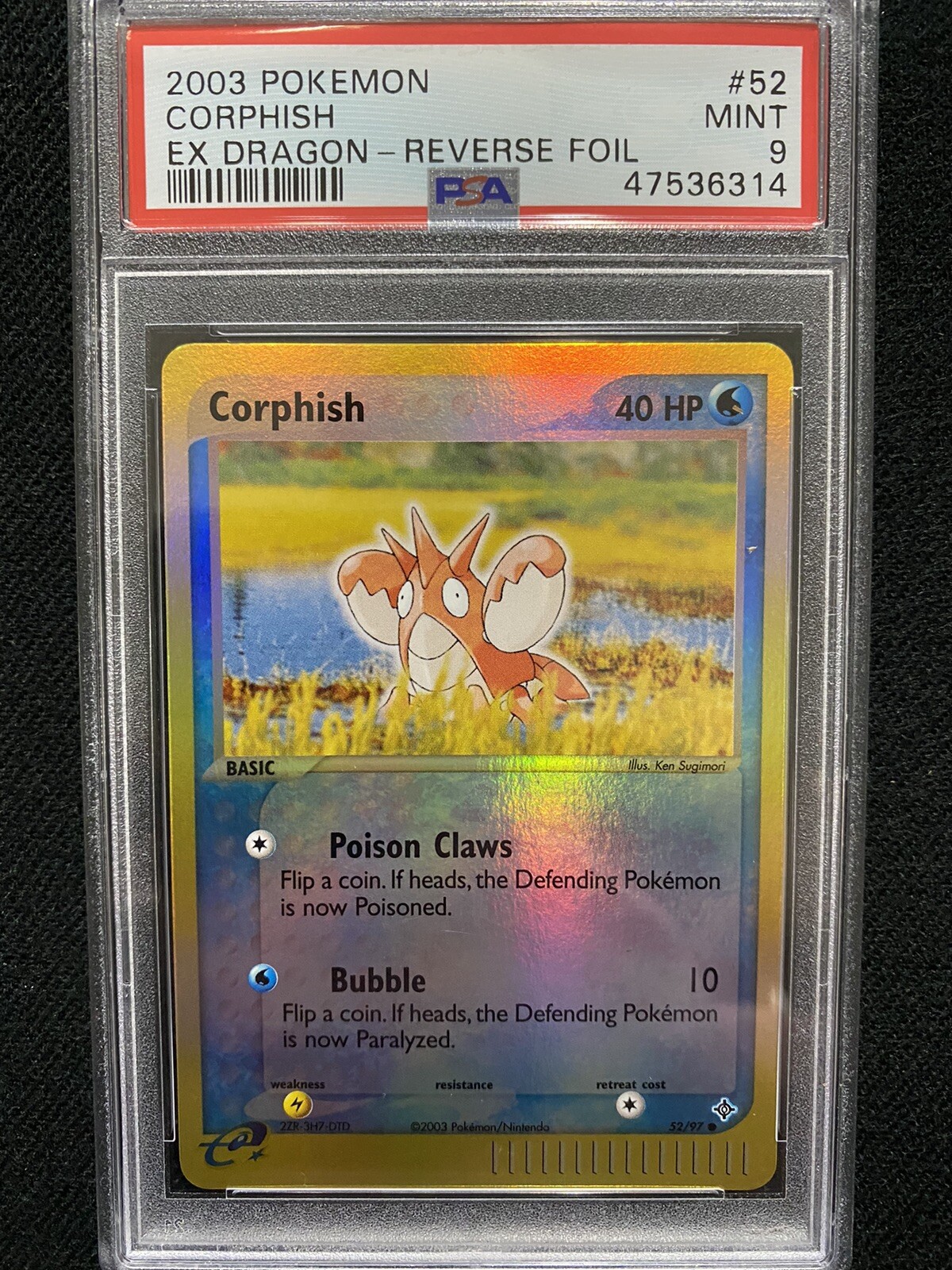 2003 Pokemon EX Dragon Corphish Reverse Foil 52/97 PSA 9 Mint