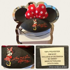 Disney Minnie Mouse GIRLS Ears Hat - YOUTH SIZE - Love and Kisses Polka Dot Bow