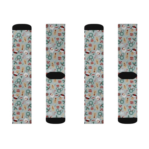 Weihnachtsmuster Erwachsene und Jugendliche Sublimation Socken rot und grün Muster - Bild 3 von 13
