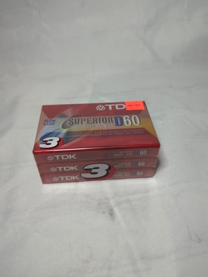 new in package set of 3 blank TDK D60 Cassettes Audio Sound 90 Minutes superior 