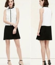 Loft White Black Floral Embroidered Lace Sleeveless Shirts Dress Sz M