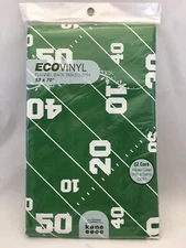 Tablecloth~ Flannel Backed~ KANE Green End Zone Football EcoVinyl Oblong 70"