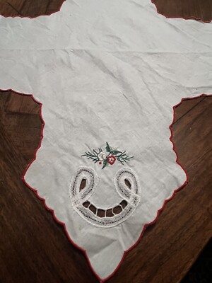   Vintage Hand Embroidered Christmas Flower Lace Bread Basket Hot roll Cover