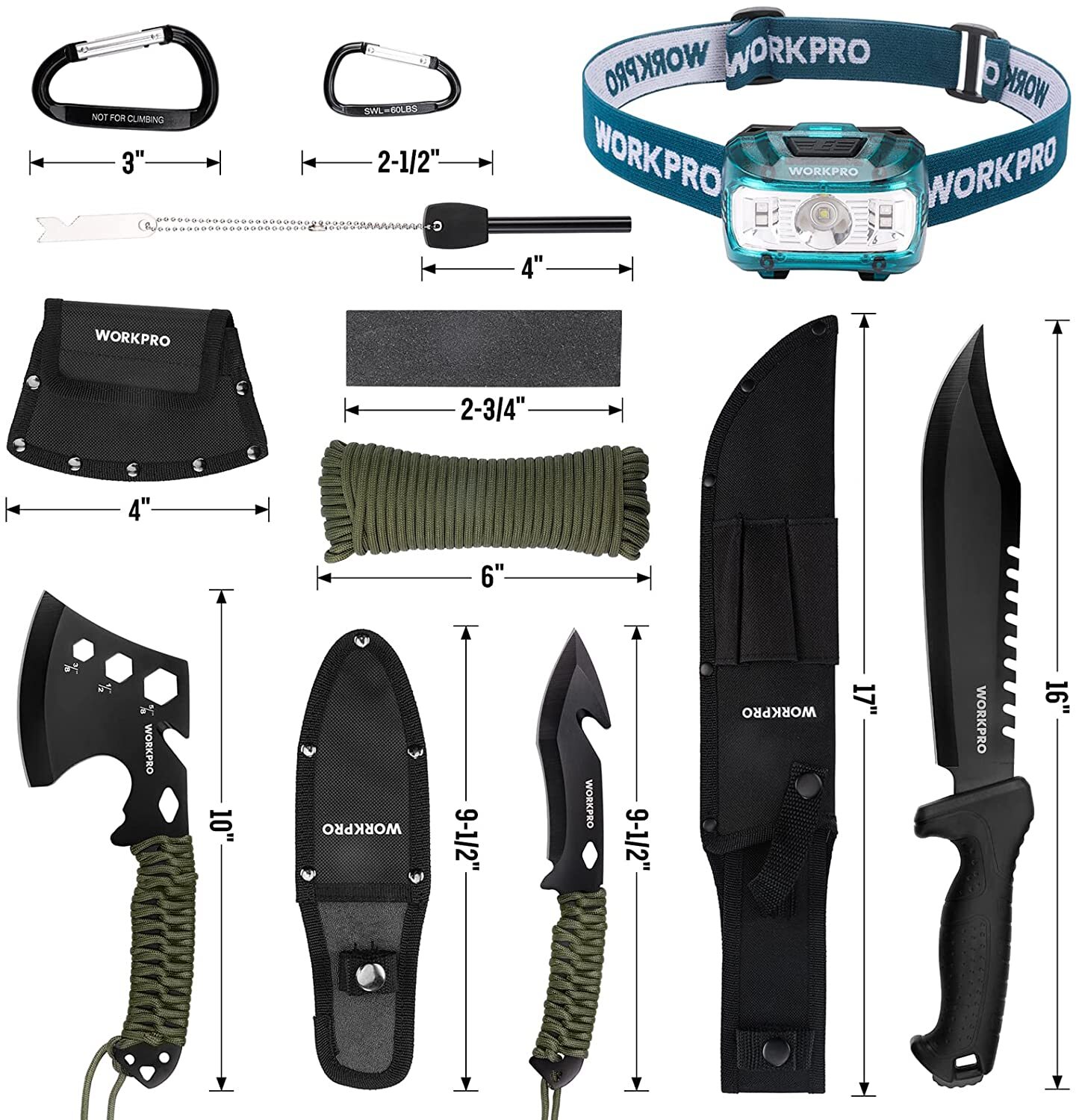 WORKPRO Camping Hatchet & Machete with Sheath Camping Tool Sets Fixed Blade NEW