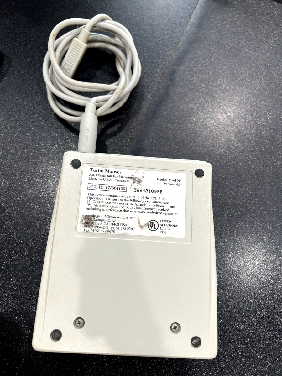 Vintage Kensington Turbo Mouse ADB Trackball for Macintosh Vintage