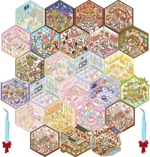 Isometric 3D Sticker Book - 25Pc Scene, Room, and House Stickers for Adults - Mi