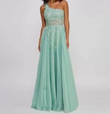 Say Yes To The Prom Junior's Women's Green 1-Shoulder Applique Gown Dress 5/6