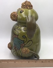 Sheep Lamb Piggy Bank Unique Paint Spaghetti Accents Green RARE Ceramic Vintage