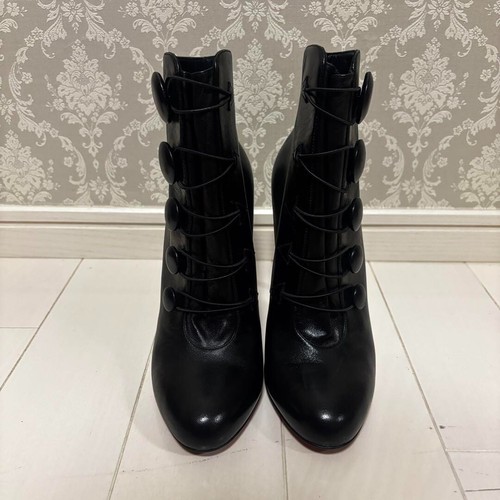 Christian Louboutin Napoleon Black Leather Ankle Boots 39 Red Sole with Heel Tip - Picture 5 of 9