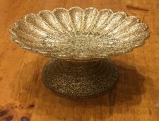 Vintage Gold Glitter Confetti Lucite Plastic Pedestal Soap Dish Scalloped MCM