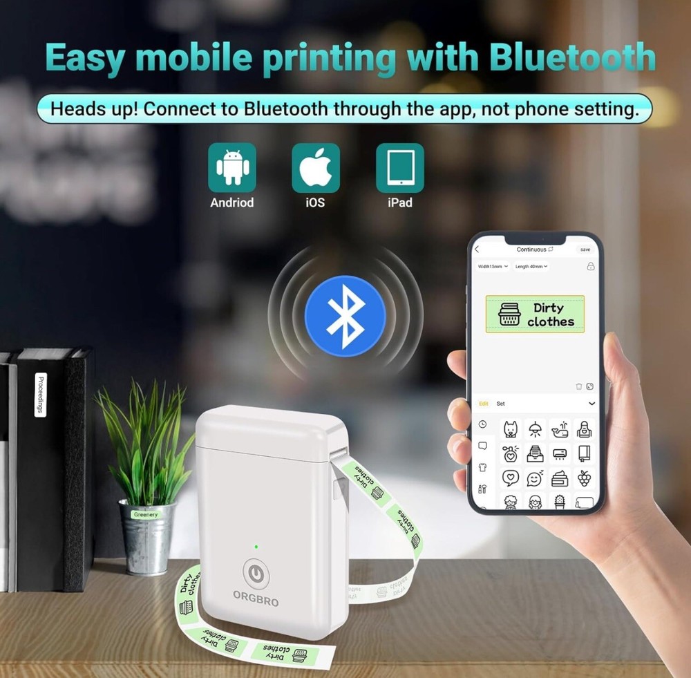 Label Maker Machine with Tape Portable Bluetooth Label Printer Wireless Built