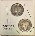 Lot of 2 1916 Mercury Dimes, Philadelphia and San Francisco, Circulated