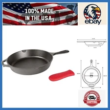 12 Inch Cast Iron Skillet with Red Silicone Hot Handle Holder – Pre-Seasoned ...