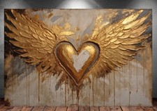 LEINWAND BILD ER XXL ABSTRAKT ENGELSFLÜGEL HERZ ENGEL GOLD WAND POSTER P1026