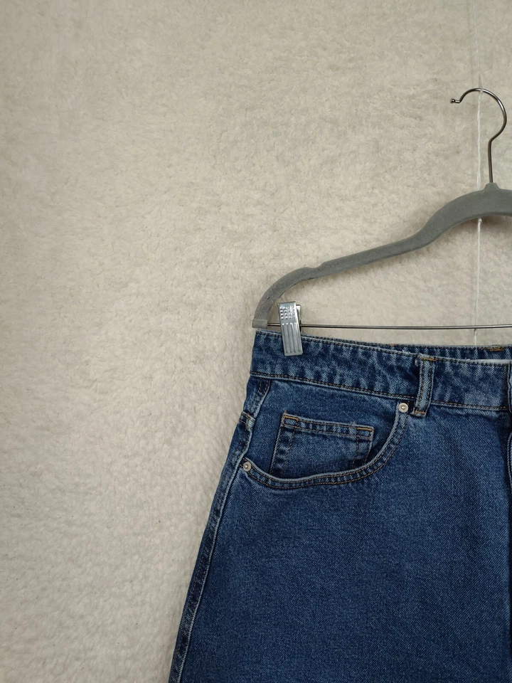 Zara Women Short 12 Blue Cotton Blend High Rise Straight Regular Fit Denim Chino - Image 2 of 4