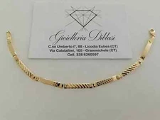 SOLID 18K YELLOW GOLD MAN SEMI RIGID BRACELET ALTERNATE 4/5mm PLATES, 7.7 INCHES