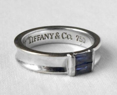 Tiffany + Co 18k White Gold Baguette Sapphire Stackable Stacking
