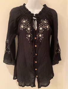 peasant joie embroidered blouse gauzy boho cotton sexy