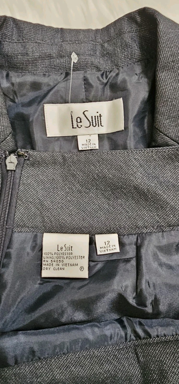 Le Suit Charcoal Gray/ Black Skirt Lined Micro Checked Suit Business Formal Sz12