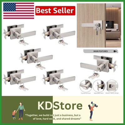 5 Pack Satin Nickel Interior Door Lever Locks Set with 3 Keys, Easy Install