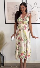 Zara Floral Cut Out Midi Dress Size XS 3468/327 New Ecru Green