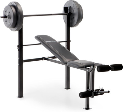 Standard Weight Bench with 80lbs to 100 lbs Vinyl-Coated Weight Set for Stren...