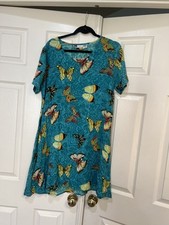 Vtg Y2K Butterfly Garden Farm Girl Green Midi Rayon Stretch Resort Dress Small