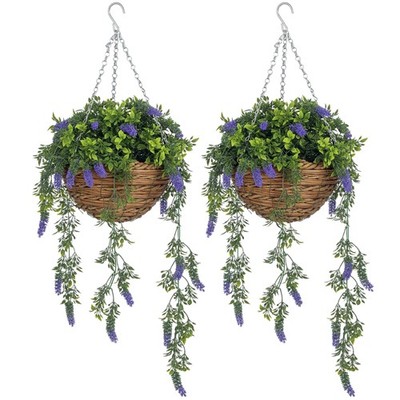 HOMCOM 2er Set Kunstpflanzen, Lavendelblüten im Korb, lila