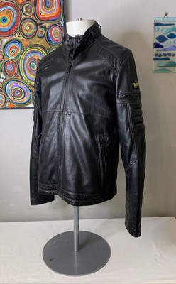 G-STAR RAW MFD Leather Biker Style Jacket - Black - Front Zip - Large - Pre Loved
