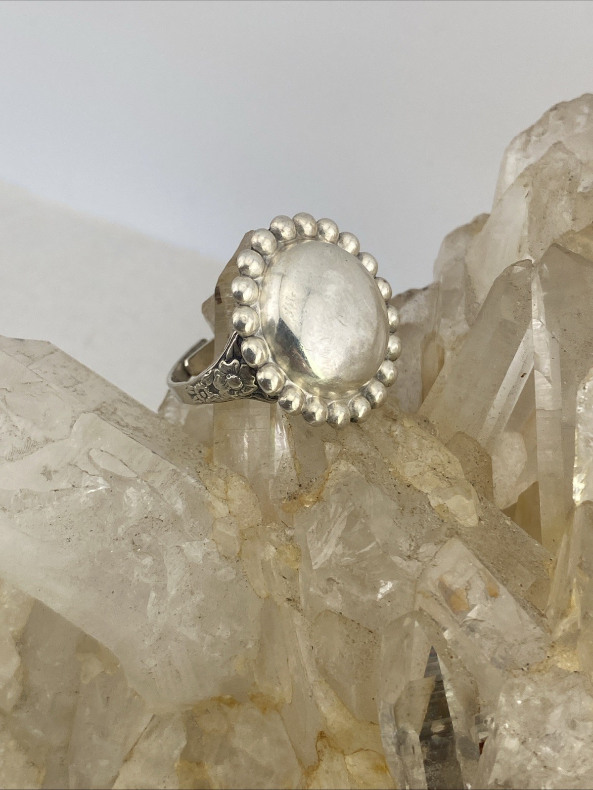 Antique Adjustable Sterling Silver Button Ring Wi… - image 1