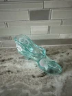 Vintage Fenton Light Blue/Aqua Hand Painted Signed Glass Slipper