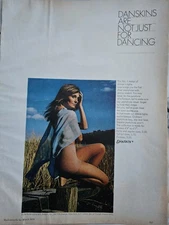 1970 Women's Danskin Pantyhose Stockings Woman sitting rustic fence vintage Ad