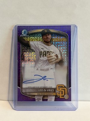 2025 Bowman Chrome Leo De Vries Purple Mojo Refractor AUTO /199 #BMA-LD Padres