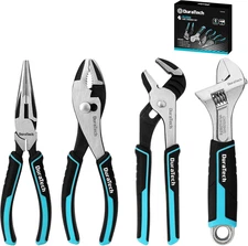 4-Piece Pliers Set, 8" Long Nose, 8" Slip Joint, 8" Groove Joint and 8" Adjustab