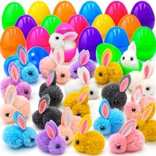 24 Pack Easter Eggs Filled with Plush Bunnies, Colorful Plastic Easter Style 1