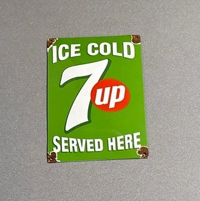 VINTAGE 12  DOMED 7UP SODA COLA PORCELAIN SIGN CAR GAS TRUCK OIL MOTORCYCLE