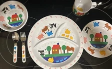 Vintage 1991 Lillian Vernon Melamine Kids Farm Cow Duck Pig Animals 6 Piece Set