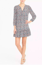 J. Crew Floral Tiered Mini Dress Sz M 3/4 Puff Sleeve Cottagecore Multicolor