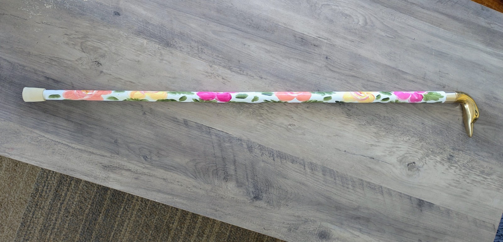 Walking Cane, Hand Painted With Solid Brass Duck … - image 1
